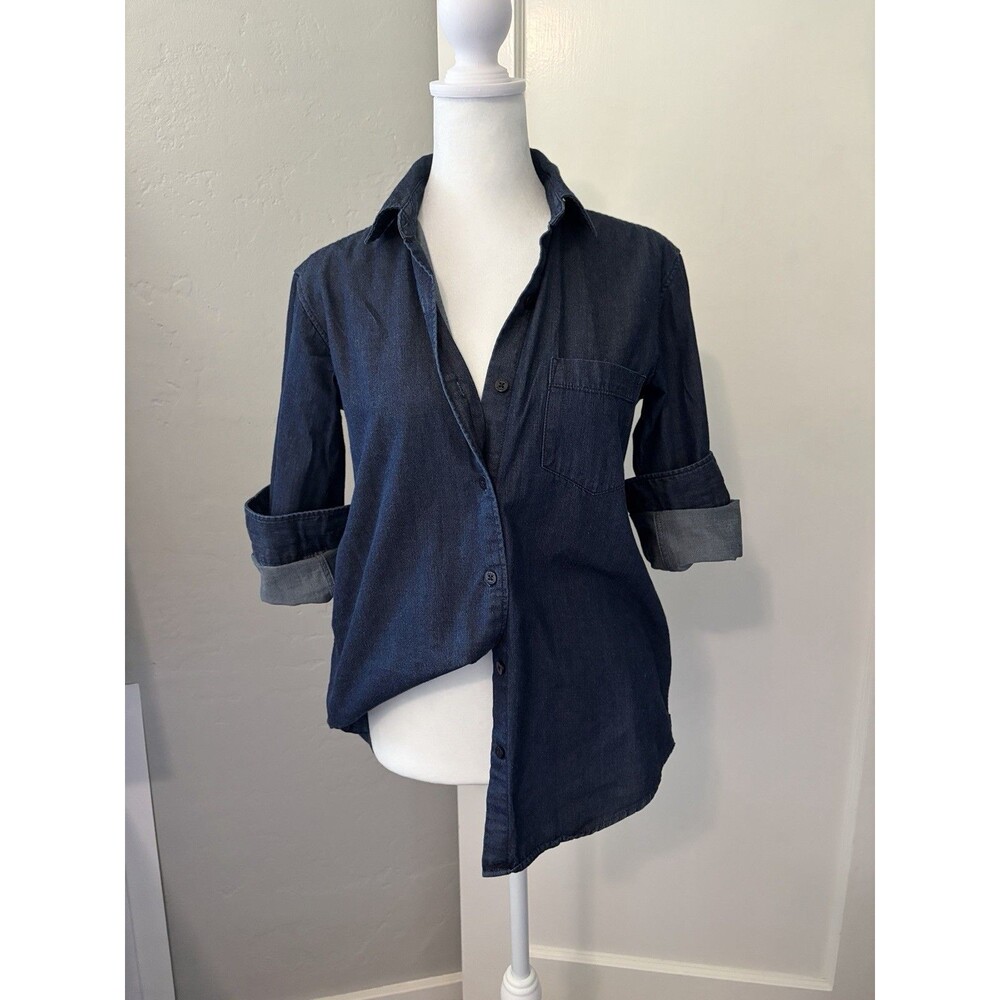 GRANA Japanese Denim Shirt Womens XS Dark Indigo Cotton Button Up Chambray
